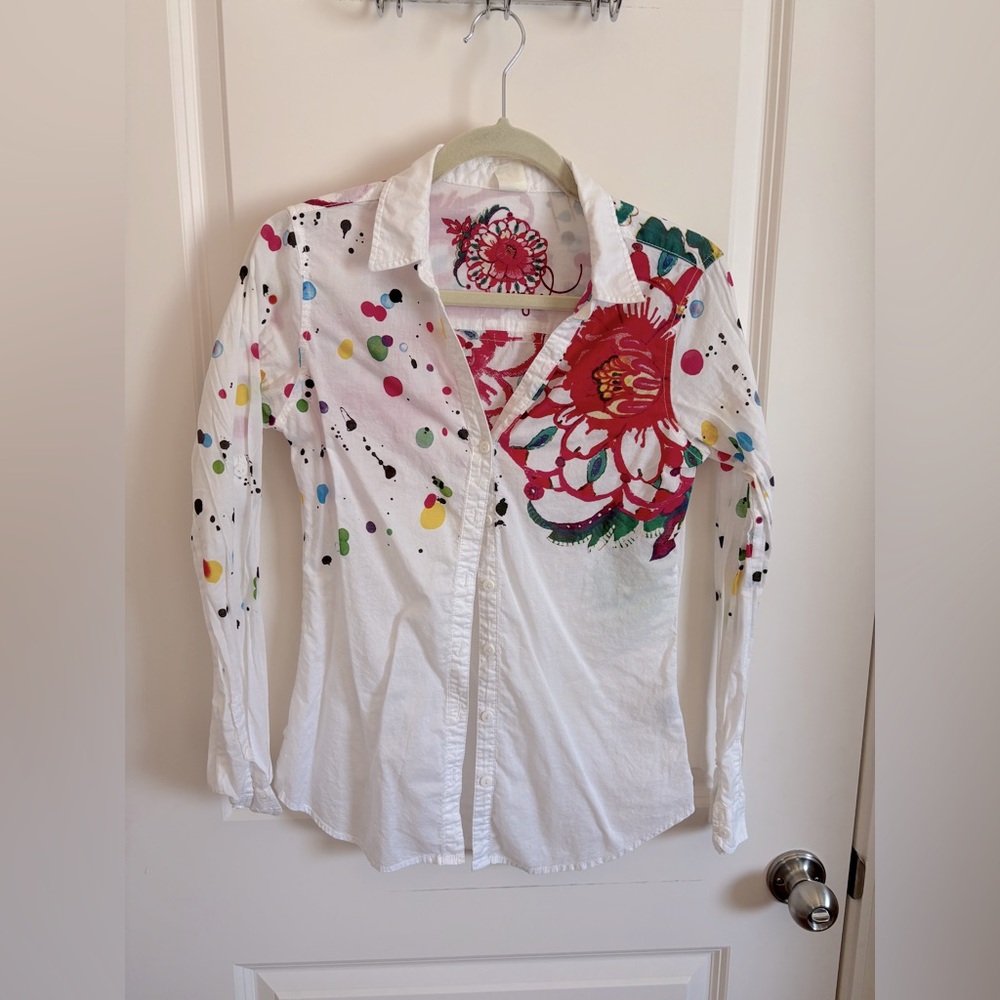 Desigual floral color splash shirt size s